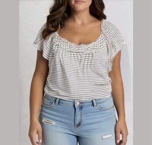 Max Studio Black White Stripe Scoop Neck Top 1X